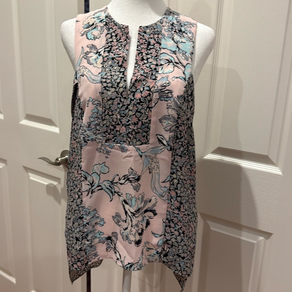 Gorgeous pink and blue print BCBG top